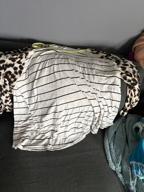 Striped White and Black Women’s Top with Neon Trim